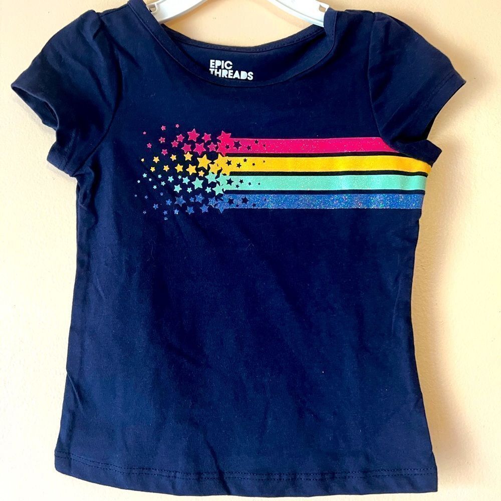 Epic Threads Navy Blue Rainbow Short Sleeve Top Sz 2T